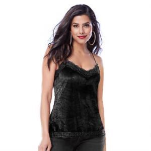 NWT K. Jordan Black Velvet Lace-Trimmed Cami - Large